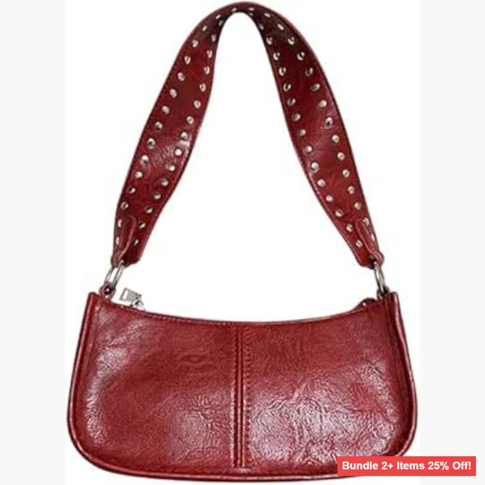 Small Shoulder Bag Faux Leather Hobo Purse Bow Design Y2K Style